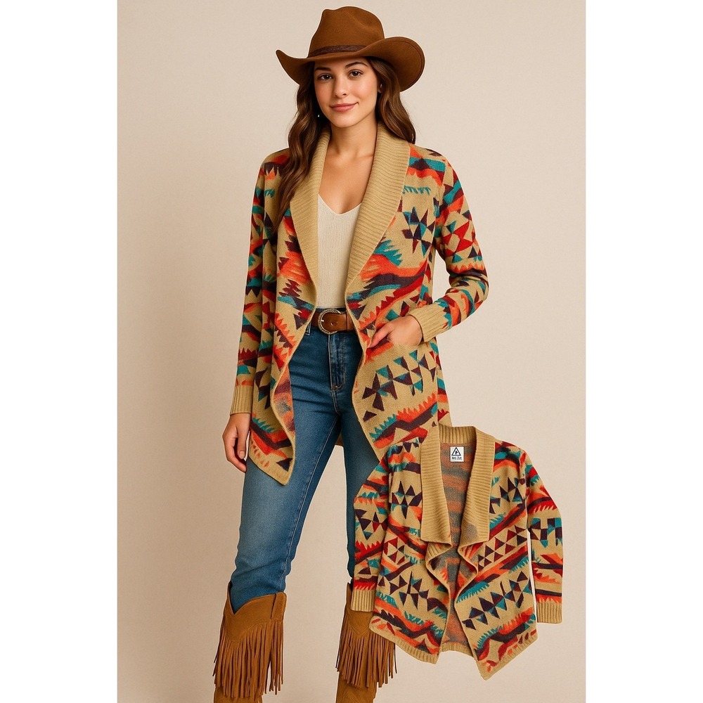 UNIF Oversized Western Aztec‎ Knit Cardigan Sweater XS Cowboycore Boho Festival - Picture 2 of 9